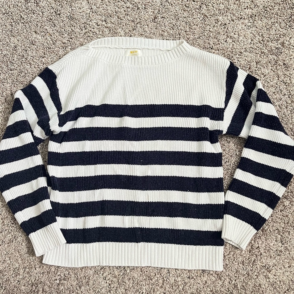 Anthropologie Maeve Navy and White Striped Sweater